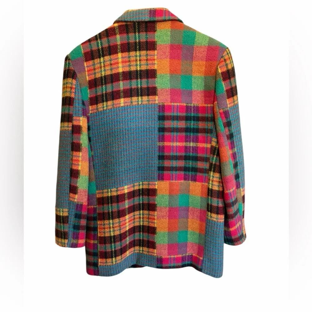 Vintage Gitano Vibrant Patchwork Plaid Wool Blend Blazer - Picture 4 of 7